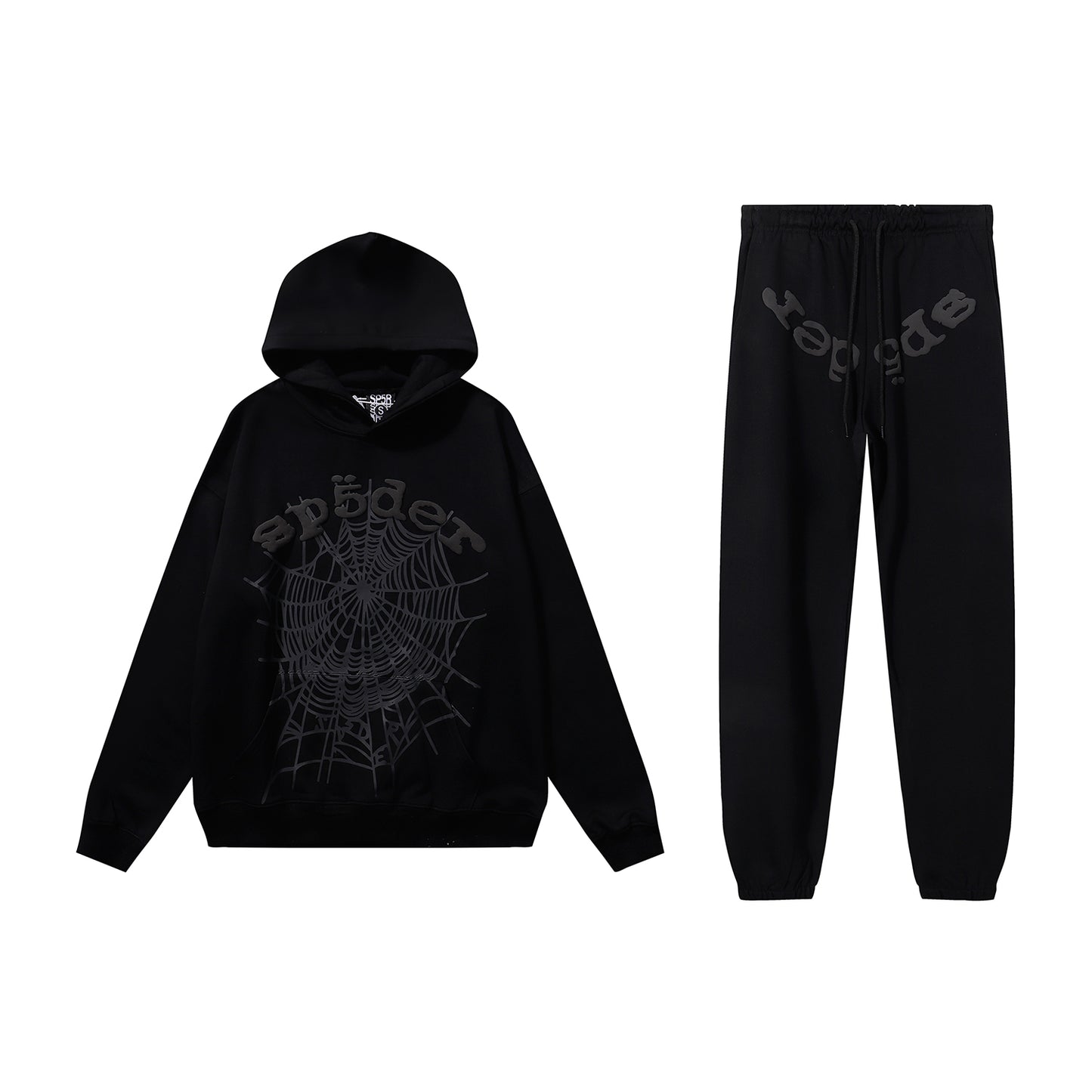 Set of Sp5der Phantom  Hoodie and Pants Black
