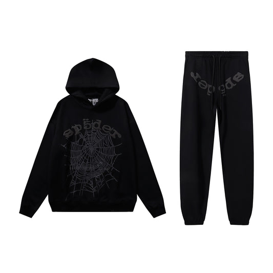 Set of Sp5der Phantom  Hoodie and Pants Black