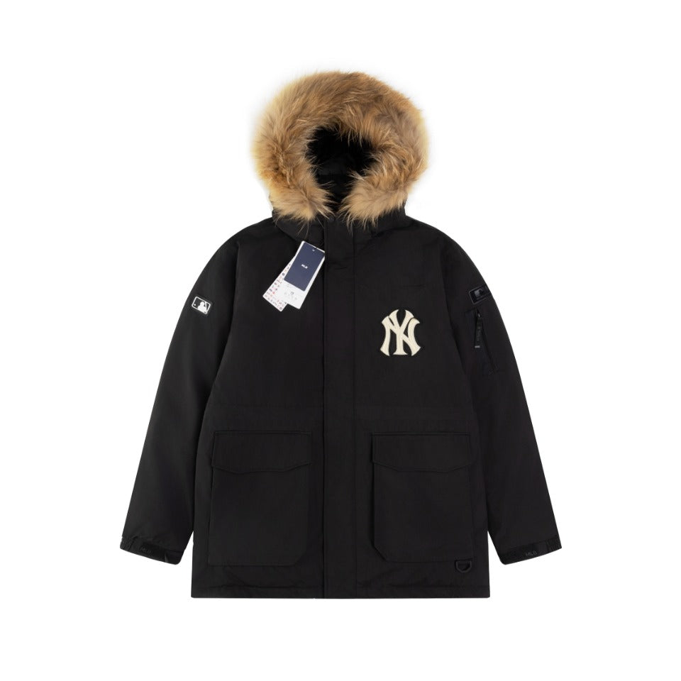 MLB New York Yankees hooded down jacket with a fur trim